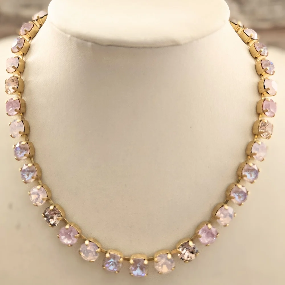 A Ballerina Babe Pink In Austrian Crystals Set On Gold Plated Necklace